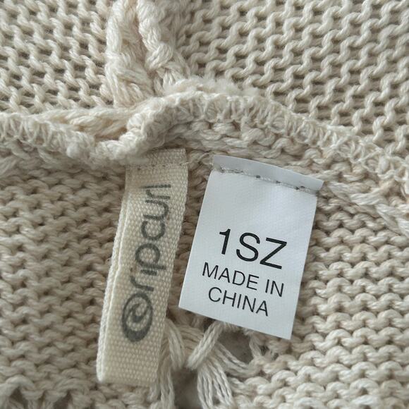Rip Curl Cream Navy Blue Sweater Shawl Jumper Fringe One Size - Picture 4 of 5